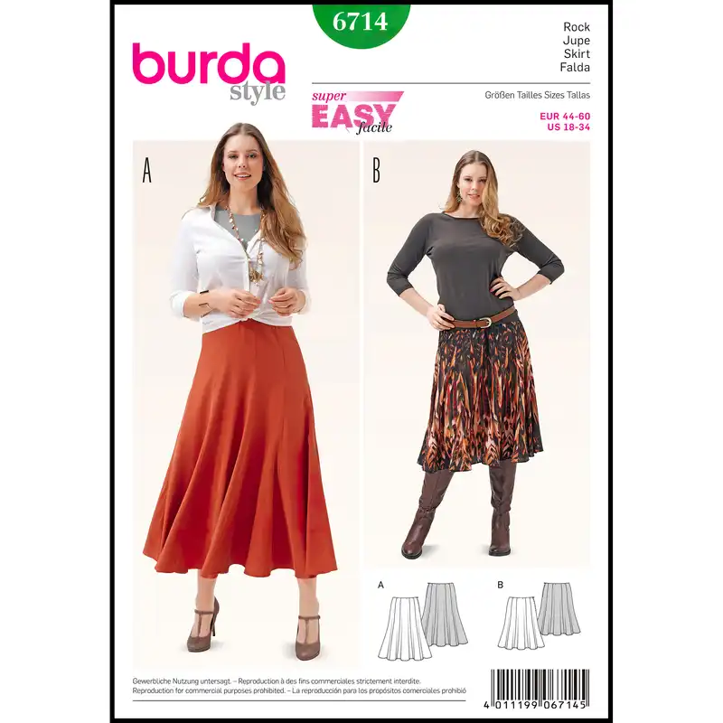 الگو خیاطی دامن ترک زنانه بوردا استایل کد 6714 سایز 44 تا 60 متد مولر