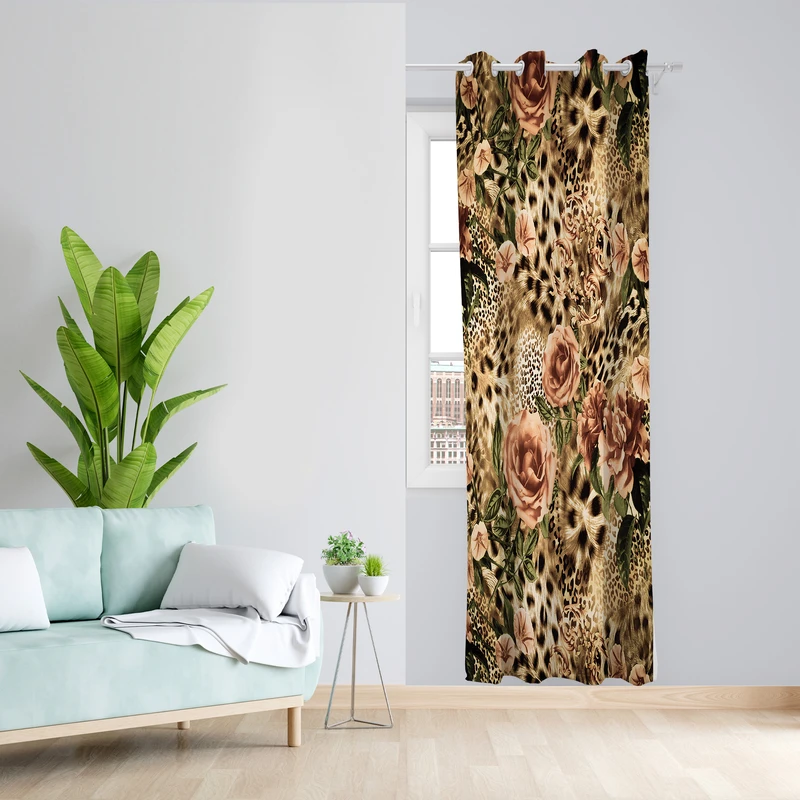 پرده طرح پلنگی مدل مخمل پانچی کد L 1357R Z سایز 140x200 سانتی متر