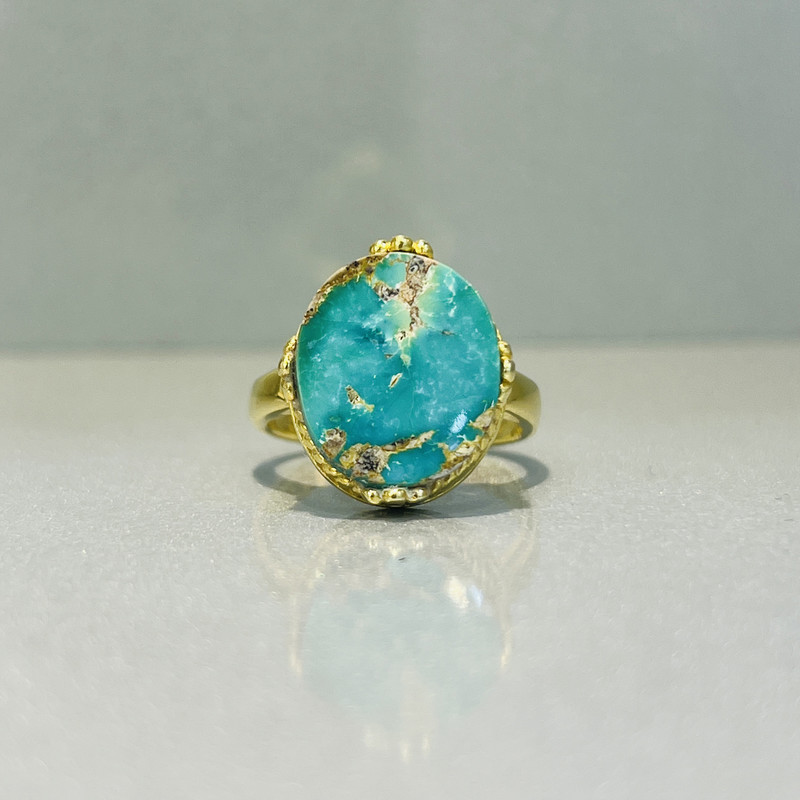 انگشتر نقره زنانه مدل چهار چنگ دستساز مزین به فیروزه نیشابوری 430-41