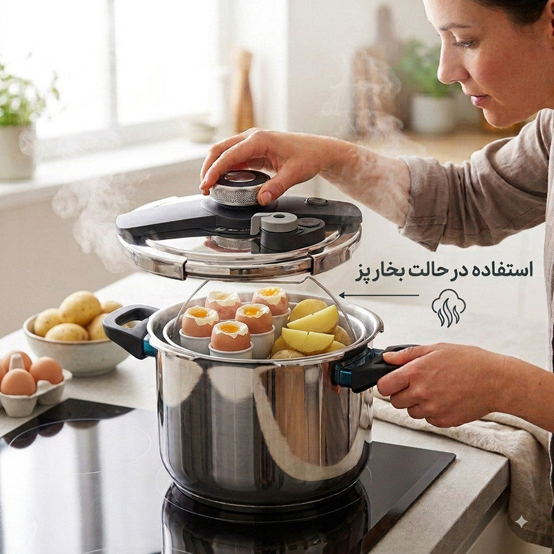 زودپز و بخارپز رمانتیک هوم مدل دوقلو گنجایش 7 و 5 لیتر