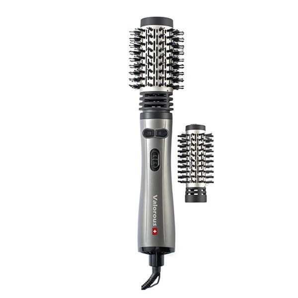 سشوار برس‌دار چرخشی حرفه‌ای والوروس مدل VL-507، موتور AC با توان مصرفی 1200 وات، دارای قابلیت تعویض سری، طراحی ارگونومیک، دارای سری قابل تعویض، با حالت صاف‌کننده، حجم‌دهنده و فرکننده، تنظیم حرارت 2 حالته و کنترل سرعت 2 حالته، به همراه 2 سری برس‌دار
