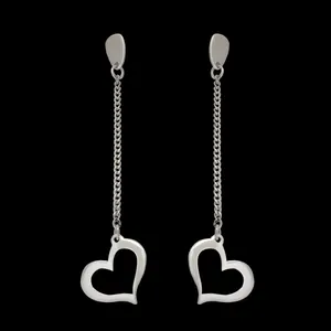 گوشواره نقره زنانه مدل قلب تکی با زنجیر