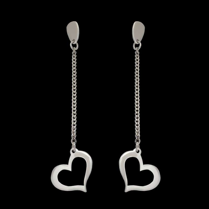 گوشواره نقره زنانه مدل قلب تکی با زنجیر گوشواره نقره زنانه مدل قلب تکی با زنجیر