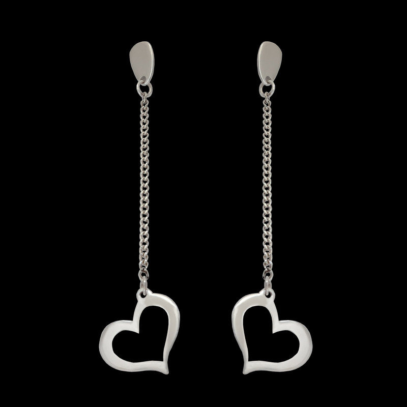 گوشواره نقره زنانه مدل قلب تکی با زنجیر گوشواره نقره زنانه مدل قلب تکی با زنجیر