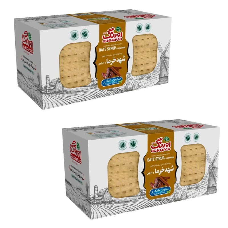 بیسکویت رژیمی بدون شکر با دانه خرما ودارچین اورنگ - 380 گرم  بسته 2 عددی
