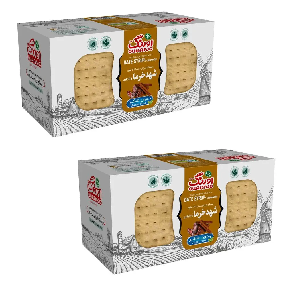 بیسکویت رژیمی بدون شکر با دانه خرما ودارچین اورنگ - 380 گرم  بسته 2 عددی