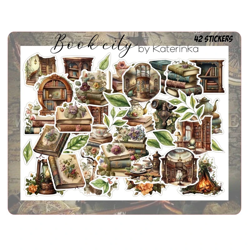 برچسب کاترینکا طرح برش خورده بولت ژورنال و اسکرپ بوک مدل Book city بسته 42 عددی