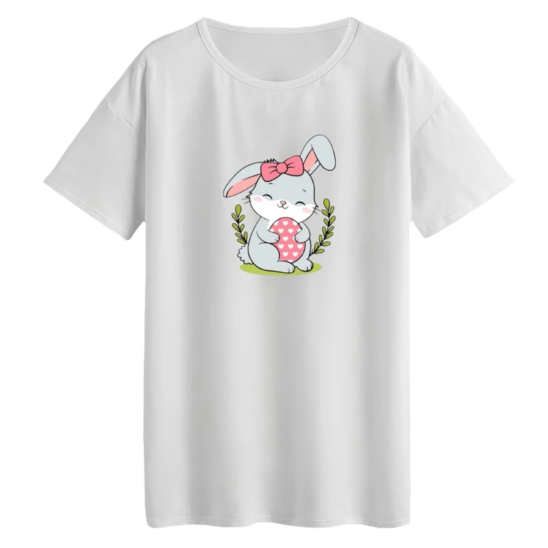 تی‌شرت لانگ آستین کوتاه زنانه مدل خرگوش کد 03 رنگ سفید