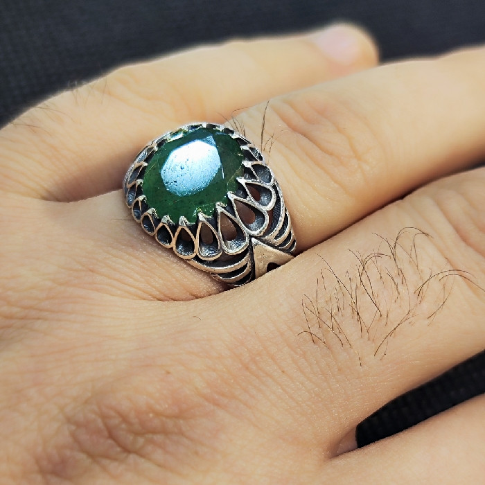 انگشتر نقره مردانه مدل سنگ زمرد آفریقایی کد 39