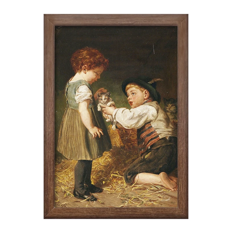 تابلو خندالو طرح نقاشی دو بچه با گربه ها اثر فلیکس شلزینگر کد F12311