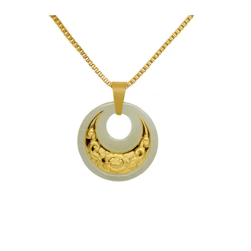 گردنبند زنانه مدل سنگ یشم و ورق ماه تابان