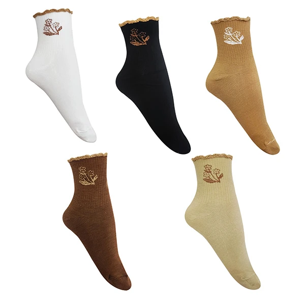 جوراب ساق بلند دخترانه تن پوش هنگامه مدل کش اسپرت کنگره ای گل بسته 5 عددی
