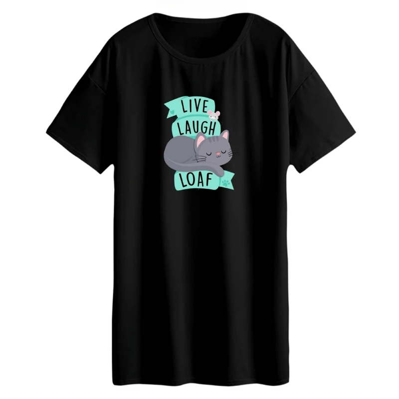 تی شرت لانگ زنانه مدل سخن گربه