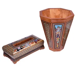 ست جعبه دستمال کاغذی و سطل خاتم کاری مدل مینیاتور کد SD-sh