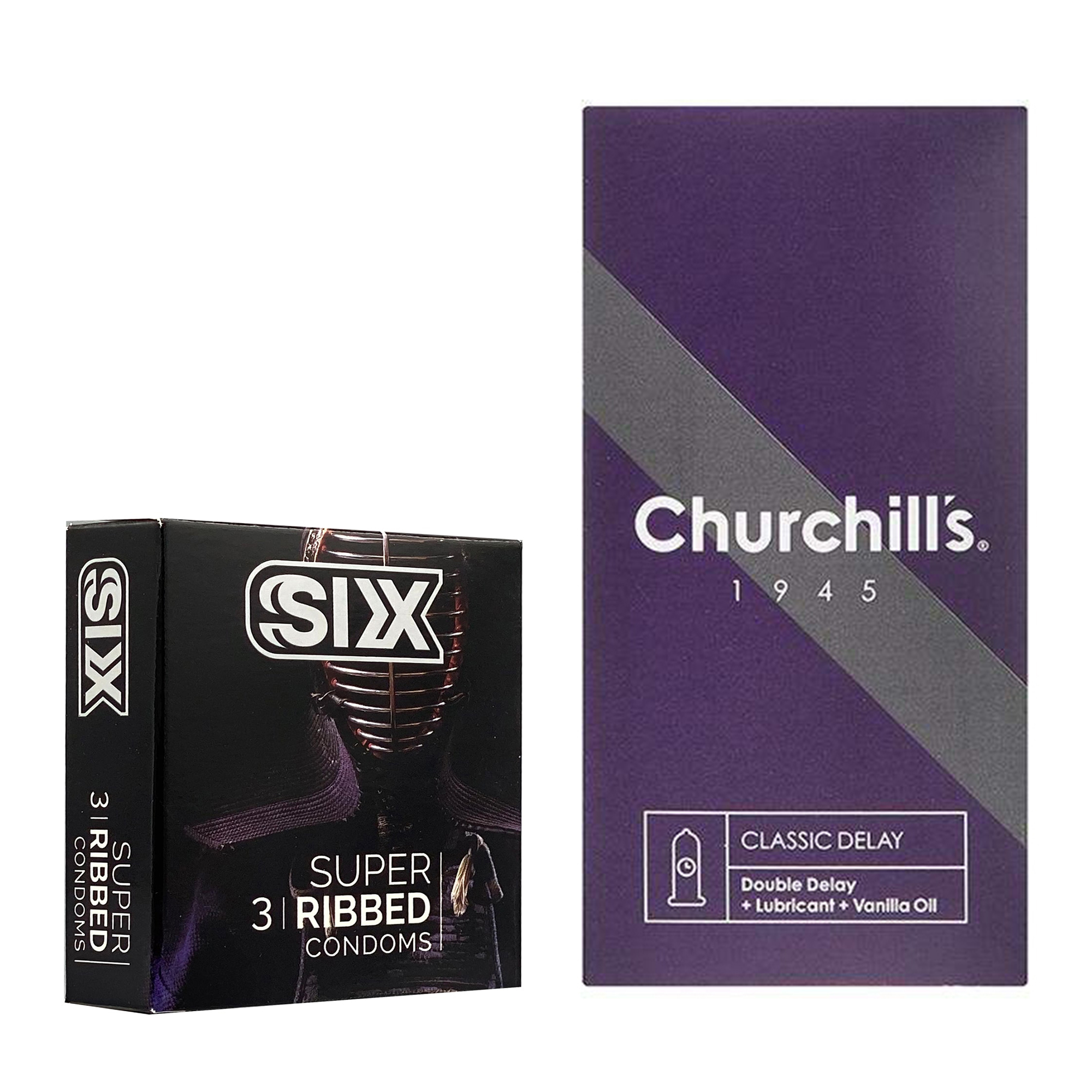 کاندوم چرچیلز مدل Classic Delay بسته 12 عددی به همراه کاندوم سیکس مدل شیاردار بسته 3 عددی 