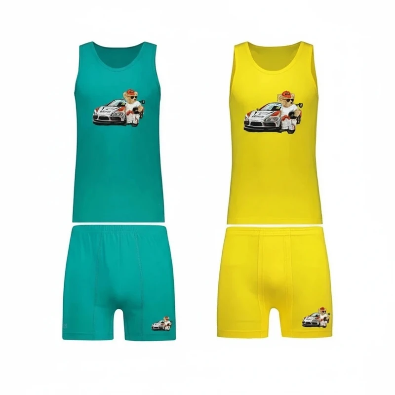 ست شورت و زیرپوش رکابی یقه گرد پسرانه مدل AT087 بسته 2 عددی