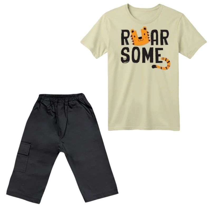 ست تی‌شرت آستین کوتاه و شلوارک پسرانه مدل ببر کد ۲۳