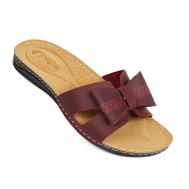 دمپایی زنانه پاپا مدل پاپیون رنگ زرشکی