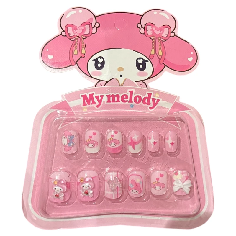 ناخن مصنوعی بچگانه مدل برجسته طرح ملودی بسته 12 عددی