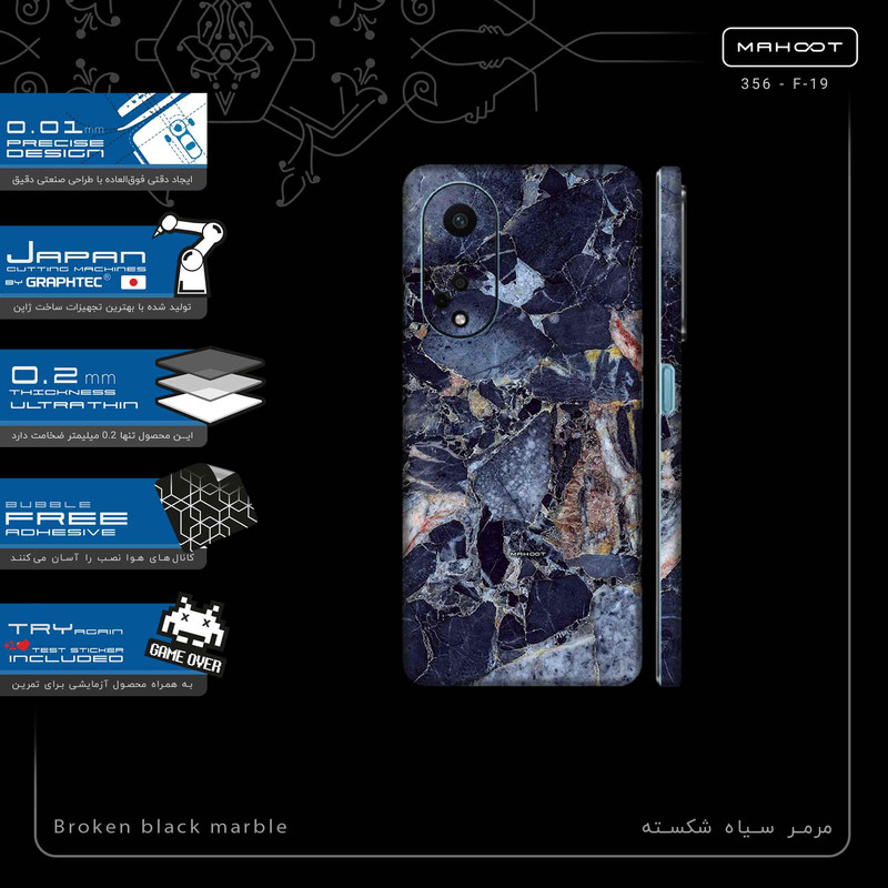 برچسب پوششی ماهوت مدل Broken black marble-FullSkin مناسب برای گوشی موبایل اپو A98