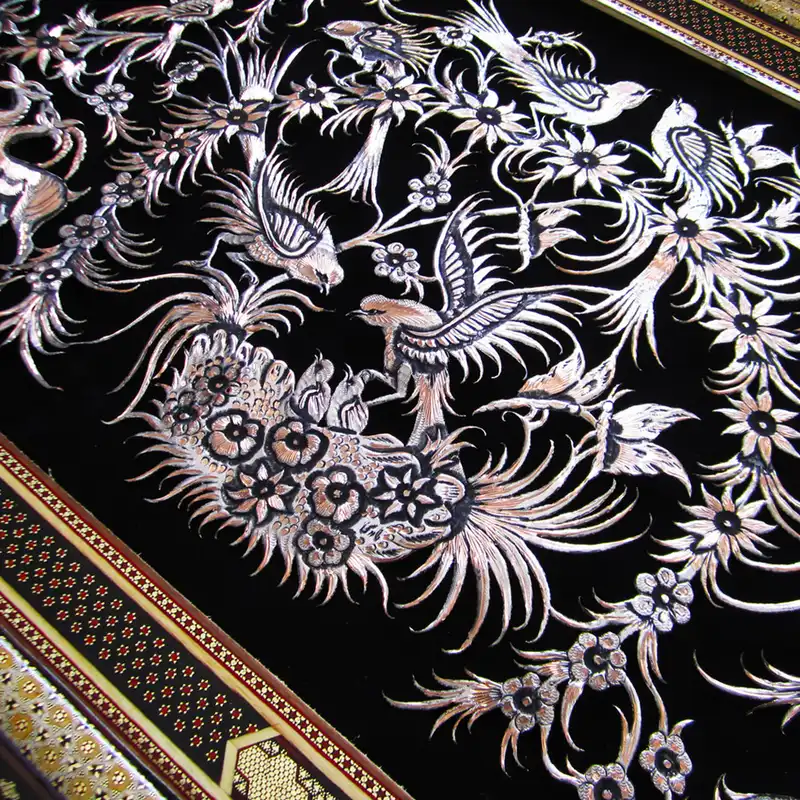 تابلو قلمزنی طرح گل و مرغ مدل خاتم کاری کد60100 -10