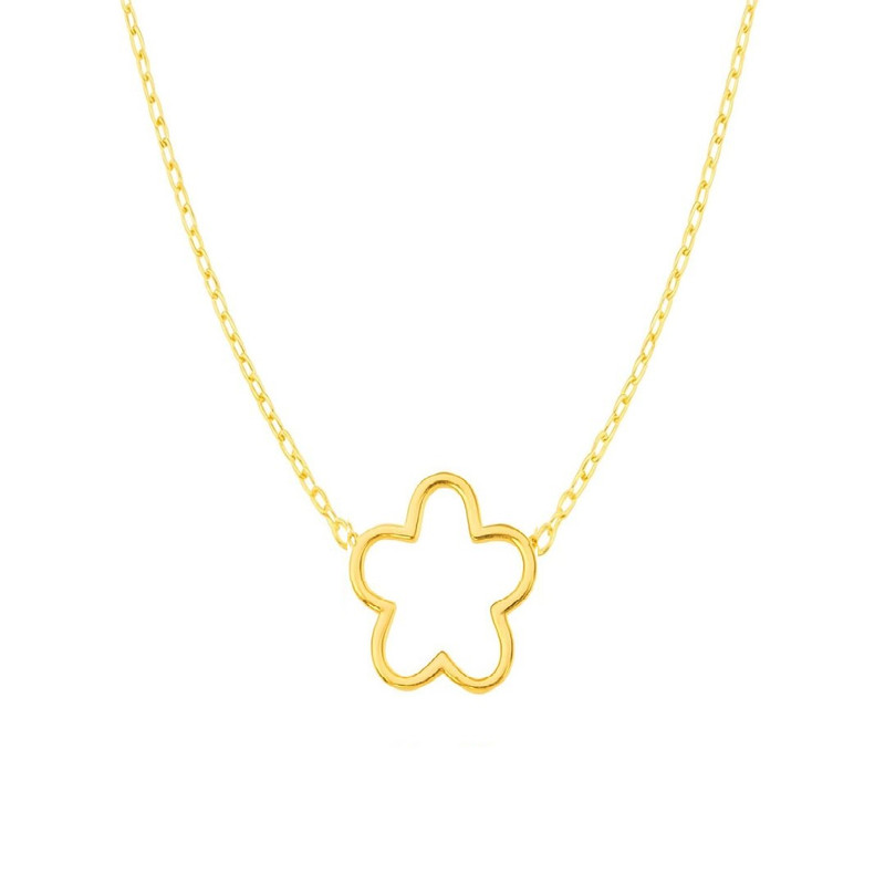 گردنبند طلا 18 عیار زنانه با زنجیر حلقهای (فلامینگو) پرسته مدل گل تو خالی WN1737