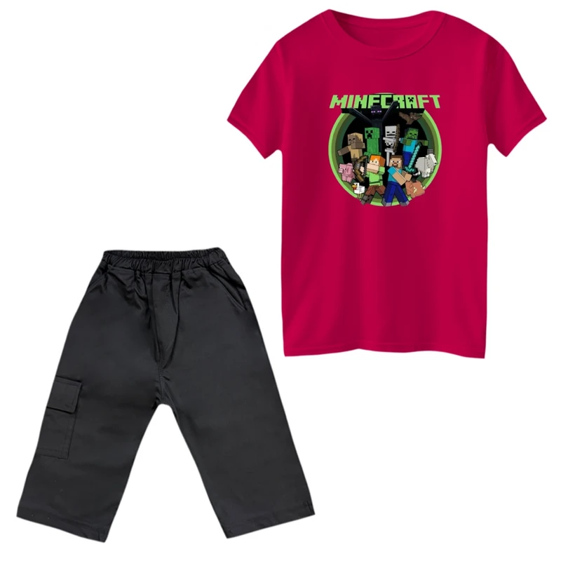 ست تی‌شرت و شلوارک پسرانه مدل ماینکرفت کد 6
