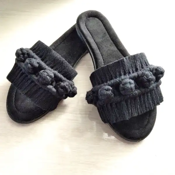 صندل زنانه مدل مکرومه رنگ مشکی