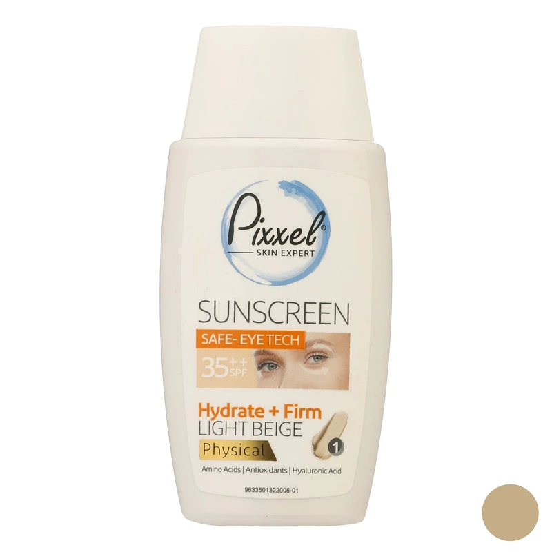 کرم ضدآفتاب رنگی دور چشم و صورت پیکسل SPF35 مدل Physical، حاوی محافظ UVA ،++PA و UVB، ضد پیری، مرطوب‌کننده، مناسب انواع پوست حجم 50 میلی‌لیتر