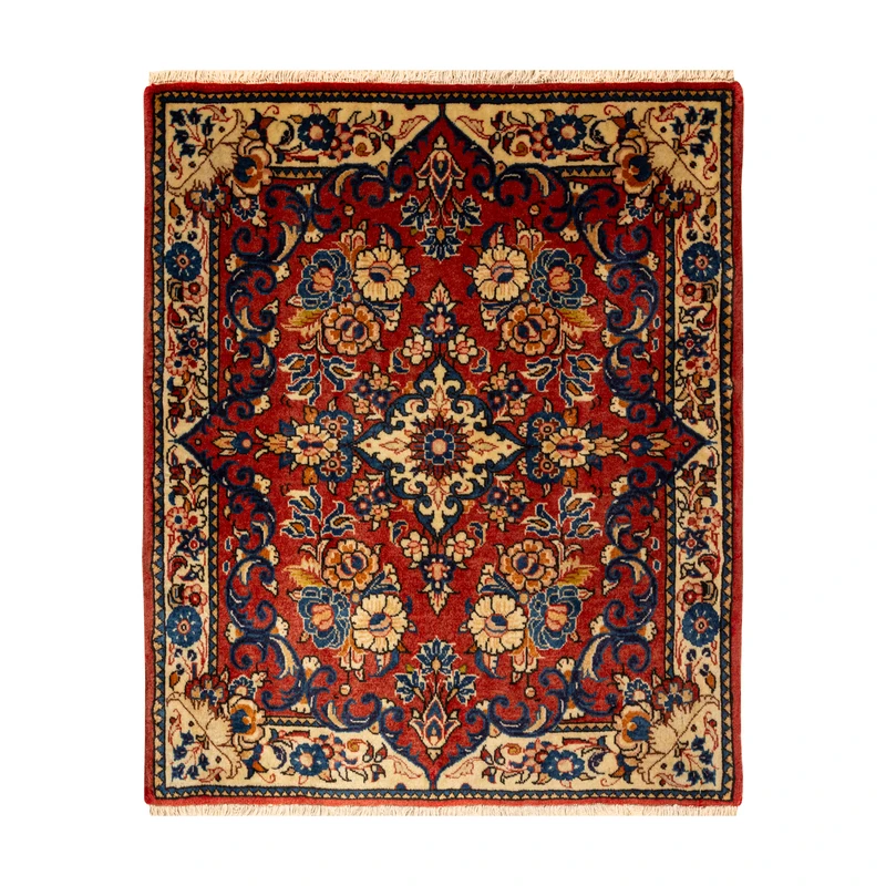 فرش دستبافت نیم متری طرح ساروق کد 45P12218 زمینه لاکی