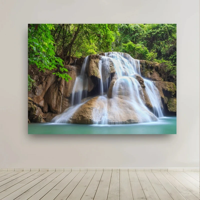 تابلو بوم طرح مخمل آبشار آبی مدل طبیعت بکر کد BK27041