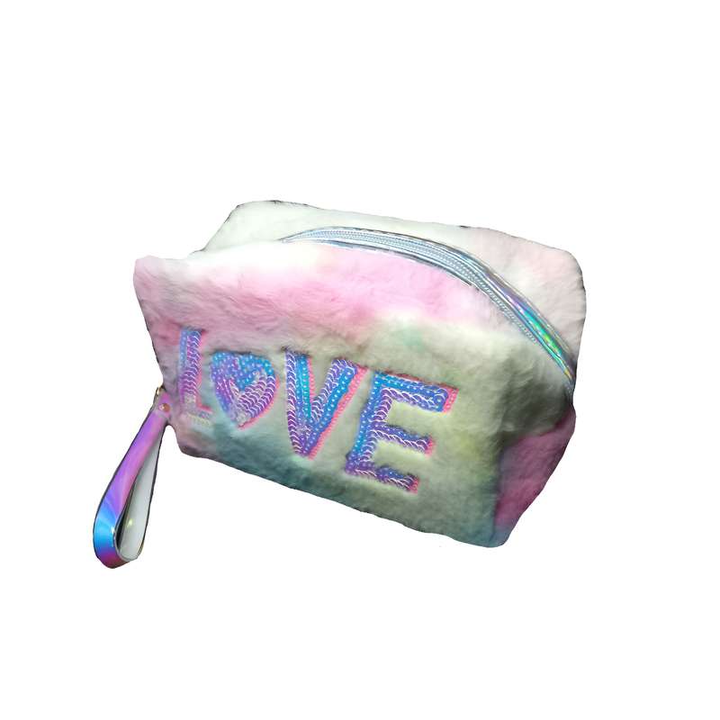 کیف لوازم آرایش زنانه مدل فانتزی پولیشی طرح LOVE کد 02