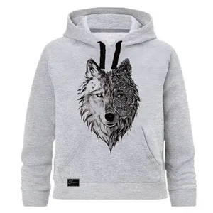 هودی پسرانه طرح گرگ کد J34 رنگ طوسی