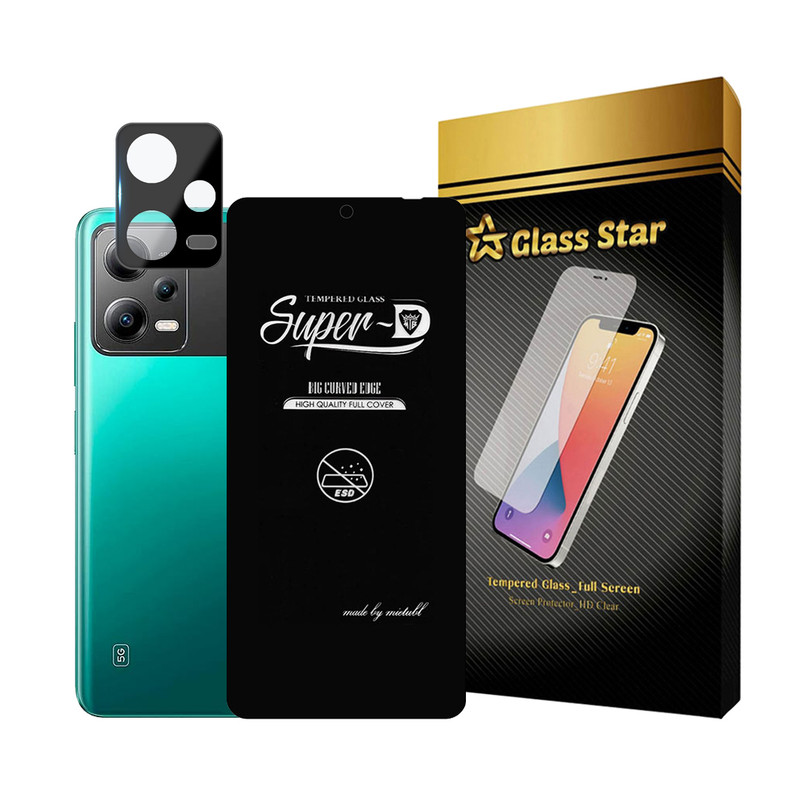 محافظ صفحه نمایش گلس استار مدل SUPLNFUGS مناسب برای گوشی موبایل شیائومی Redmi Note 12 5G / Poco X5 به همراه محافظ لنز گوشی
