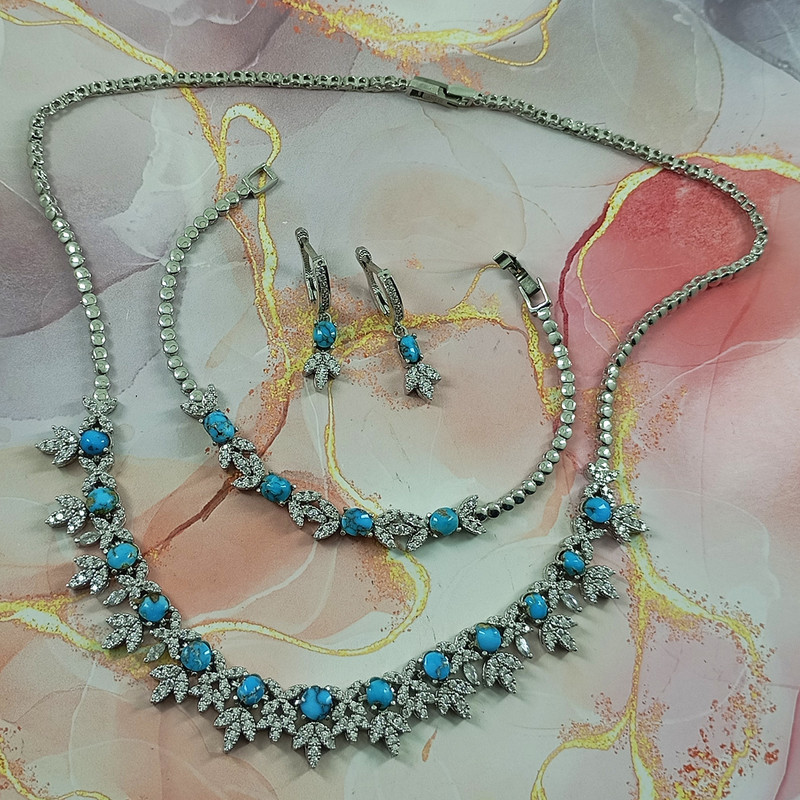 نیم ست نقره زنانه سلین کالا مدل فیروزه کد 136 نیم ست نقره زنانه سلین کالا مدل فیروزه کد 136