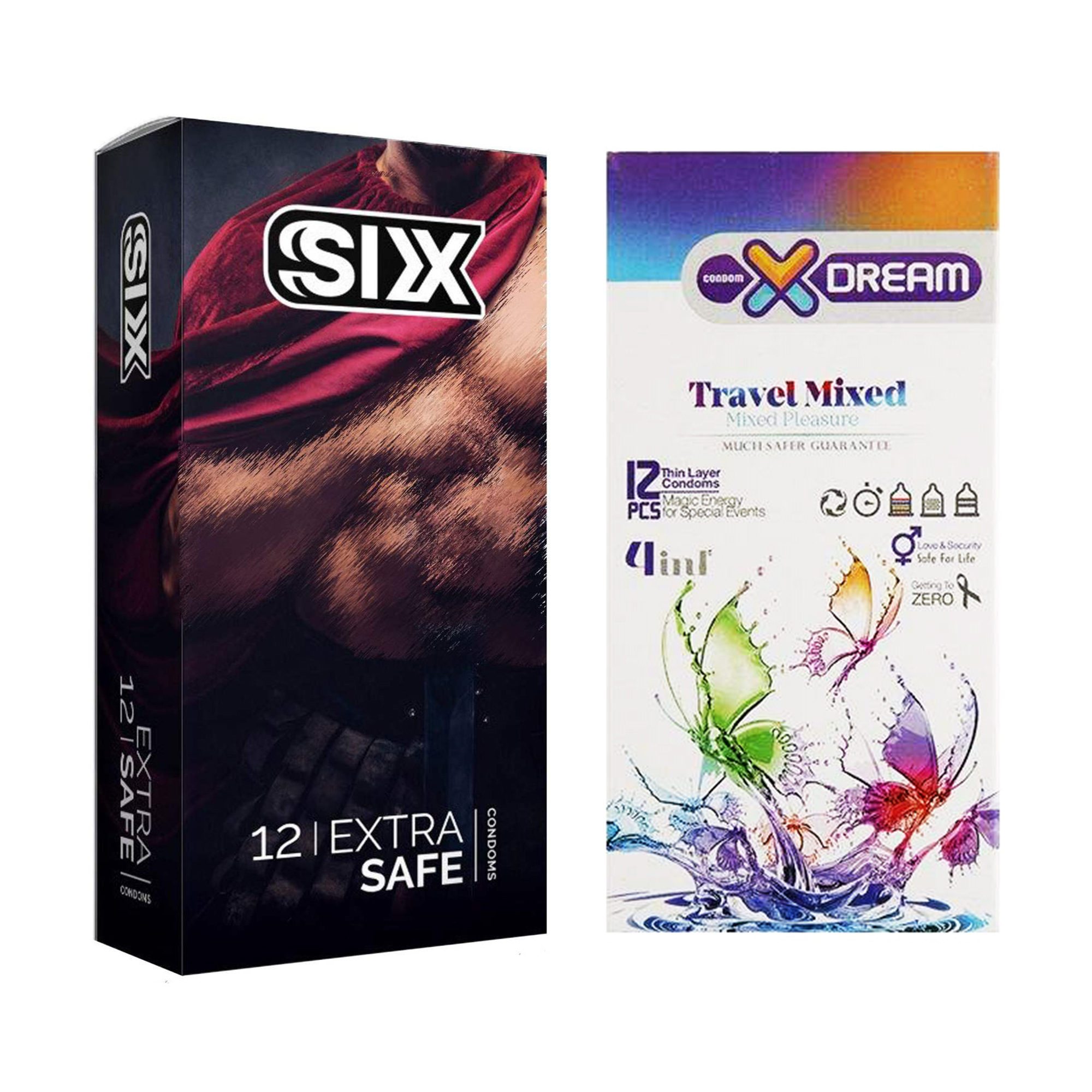  کاندوم سیکس مدل Max Safety بسته 12 عددی به همراه کاندوم ایکس دریم مدل Travel Mixed بسته 12 عددی