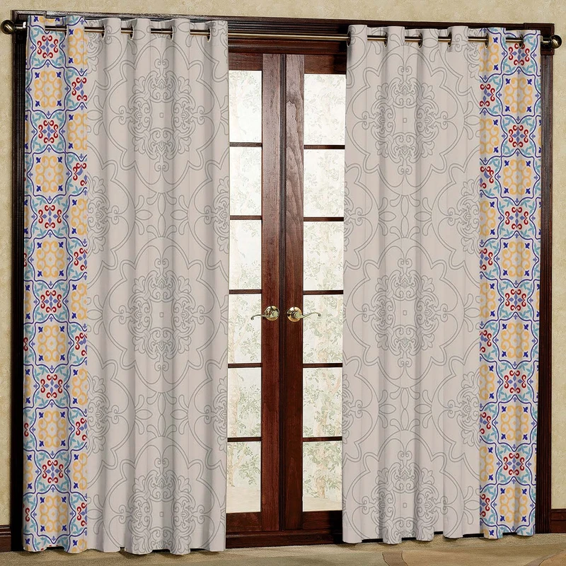 پرده بارمان دکور طرح حاشیه سنتی مدل مخمل پانچی کد 46-1545 W سایز 140x280 سانتی متر