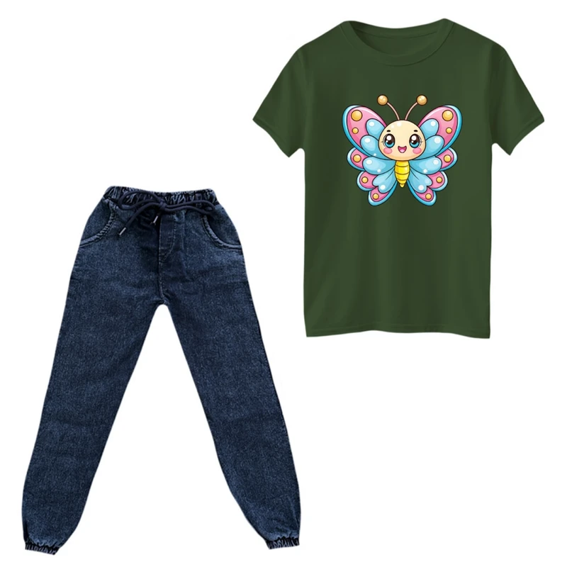 ست تی‌شرت و شلوار دخترانه مدل پروانه