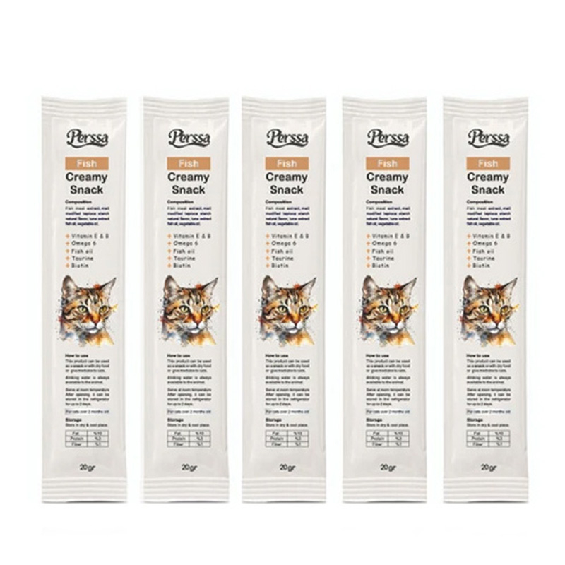 تشویقی گربه پرسا مدل بستنی طعم اسنک خامه ای وزن 20 گرم بسته 5 عددی
