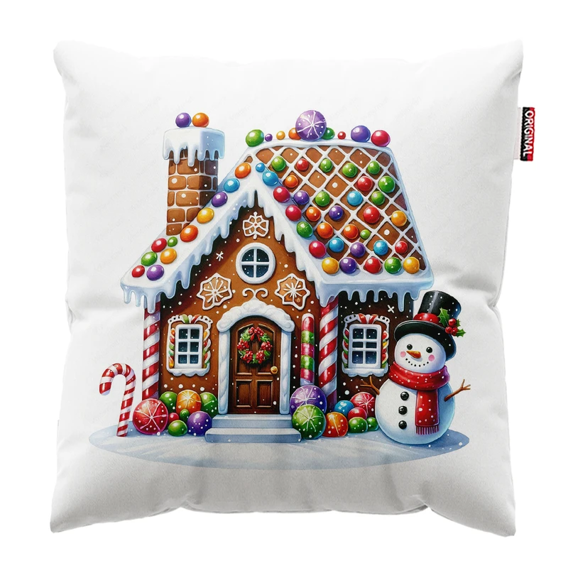 کوسن پاد آفرین مدل کریسمس طرح خانه شکلاتی کد PK302642 سایز 30*30 سانتی متر 