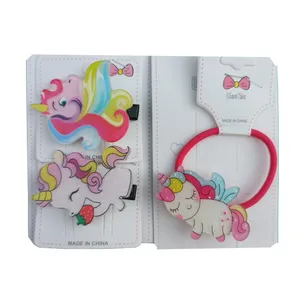 ست گیره و کش مو دخترانه مدل اکلیلی سرامیکی طرح یونیکورن مجموعه سه عددی