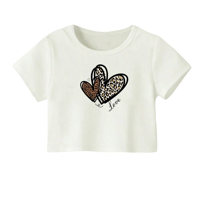 کراپ‌ تی‌شرت آستین کوتاه زنانه مدل دوقلب کد01