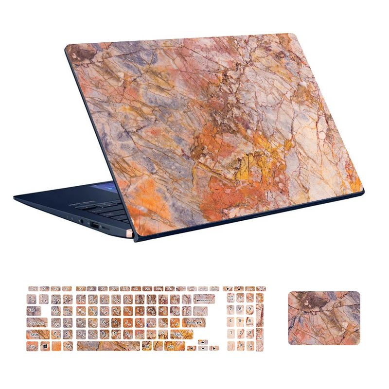 استیکر لپ تاپ توییجین و موییجین طرح Marble کد 82 مناسب برای لپ تاپ 15.6 اینچ به همراه برچسب حروف فارسی کیبورد 