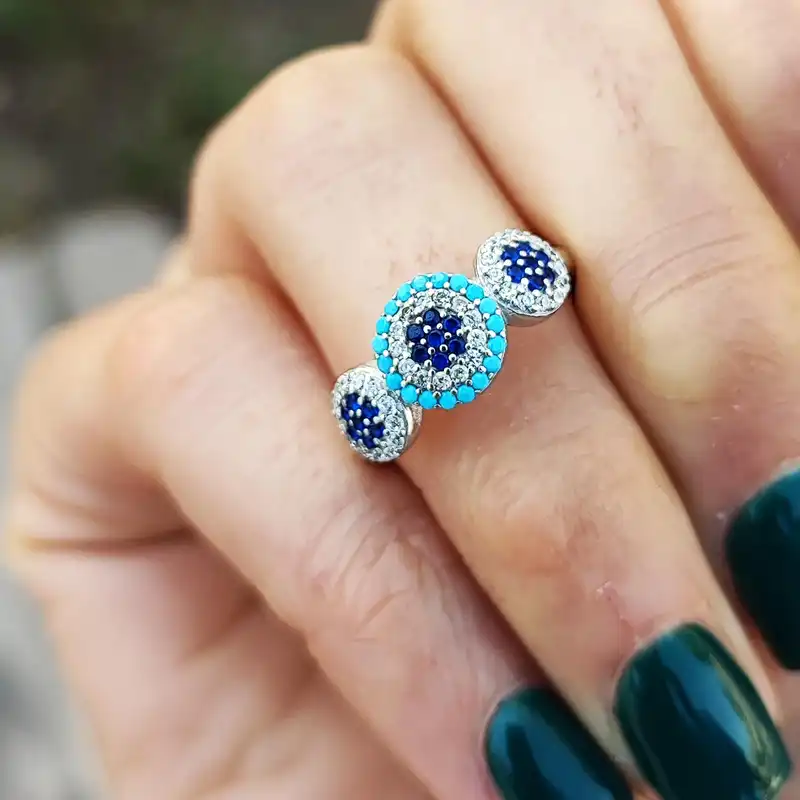 انگشتر نقره زنانه مدل حلقه چشم نظر کد RS2040