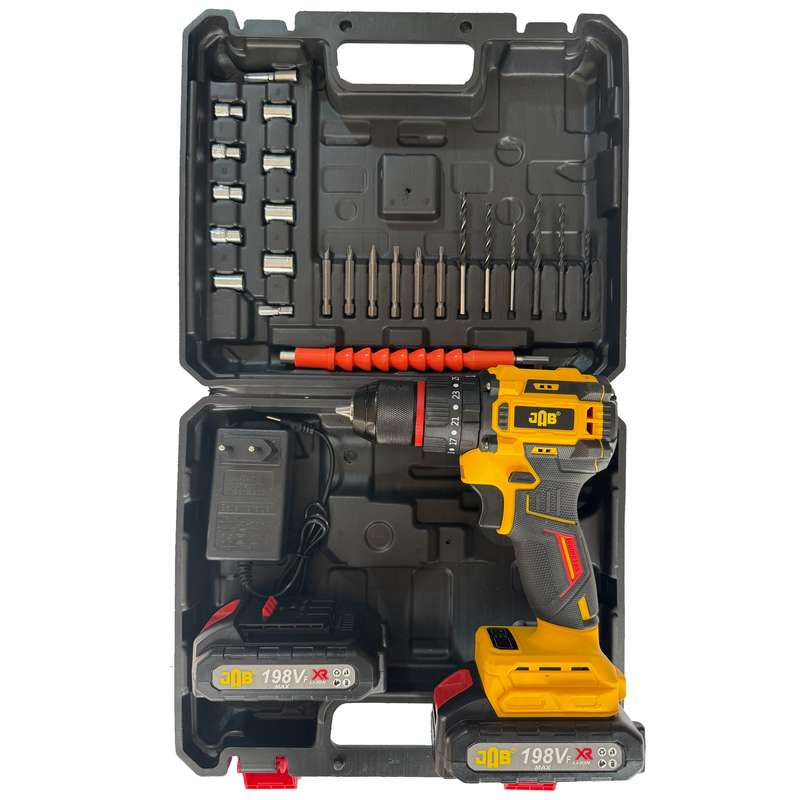 مجموعه 45 عددی دریل پیچ گوشتی چکشی شارژی 10 میلی متری 198 ولت جاب مدل JB-198 Powerful Industrial مجموعه 45 عددی دریل پیچ گوشتی چکشی شارژی 10 میلی متری 198 ولت جاب مدل JB-198 Powerful Industrial