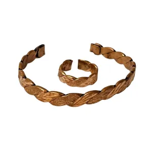 ست انگشتر و دستبند دست ساز زنانه مدل بافت تراش ضخیم کد JW651.2