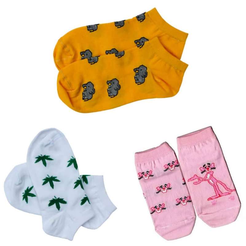 جوراب دخترانه مدل فانتزی طرح دار مجموعه 3 عددی