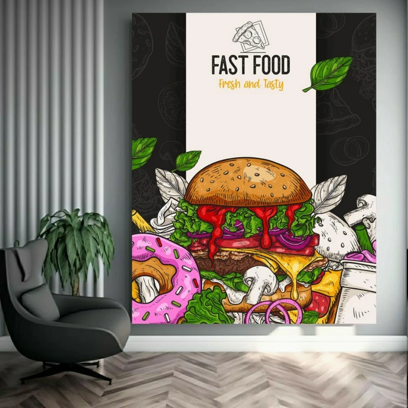 پوستر پارچه ای طرح مخمل فست فود مدل تازه و خوشمزه کد FP105862