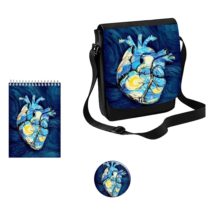 کیف رودوشی مدل قلب شب پر ستاره ونگوگ کد s2 به همراه دفتر یادداشت و پیکسل