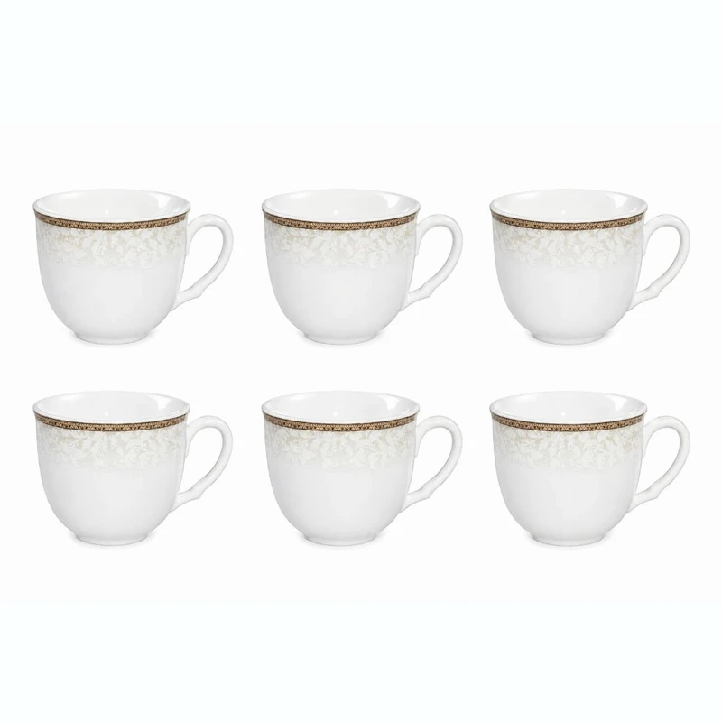 فنجان چای خوری شرکت صنایع چینی تقدیس مدل لب طلا کد پر قو بسته 6 عددی 